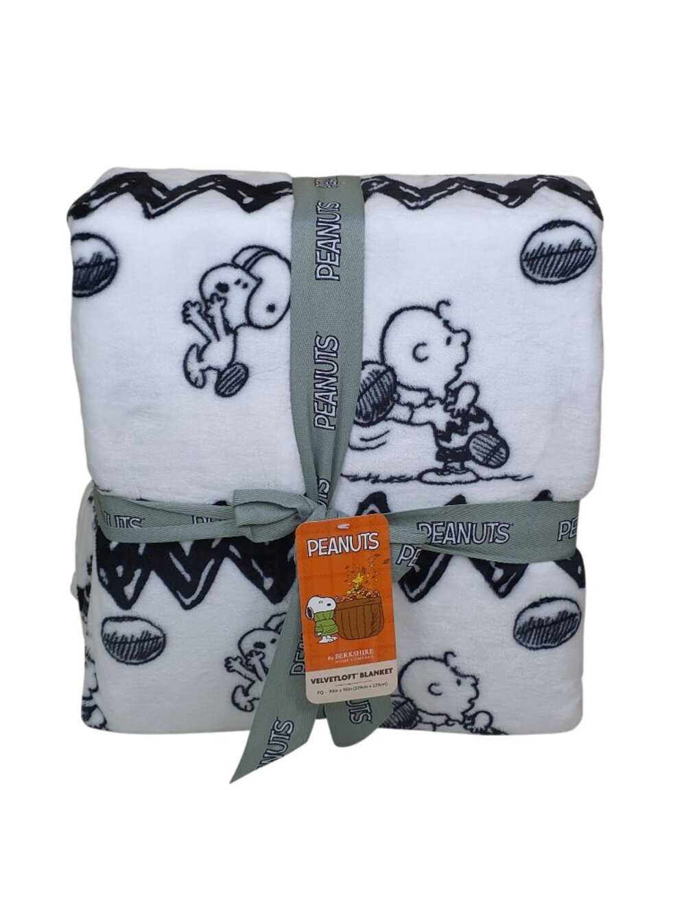 Peanuts VelvetLoft Plush Blanket Queen 90x90" Snoopy Charlie Brown Black & White